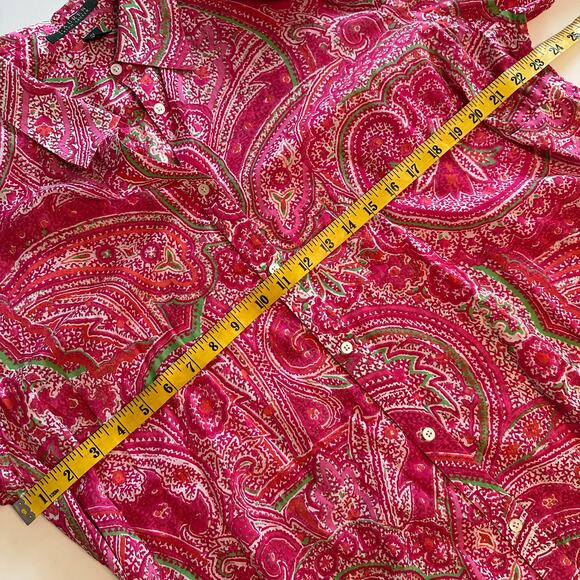 Lauren Ralph Lauren Paisley Button Top Womens Size 2X Hot Pink Preppy Button - Picture 5 of 6